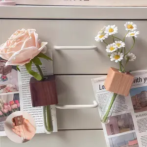 Mini Hydroponic Vase Fridge Magnets Set - Clear Glass Propagation Station for Real Flowers - Cute Kitchen & Locker Decor.