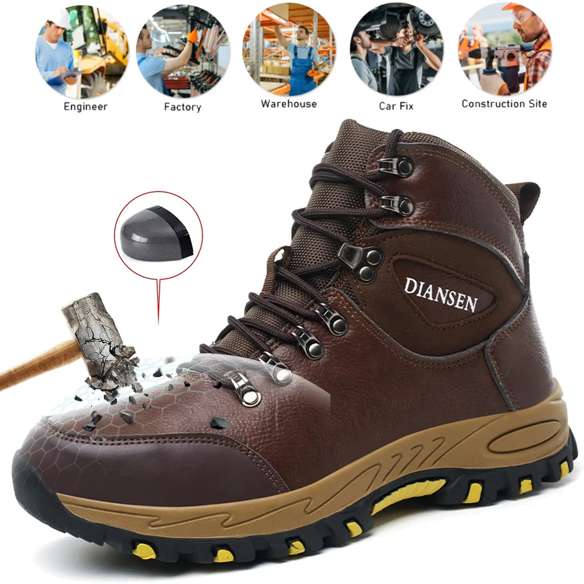 Men's Steel Toe Safety Boot, Waterproof Mesh Closed-Toe Work Footwear for Workers, Puncture-Proof Non-Slip Traction Work Sneakers