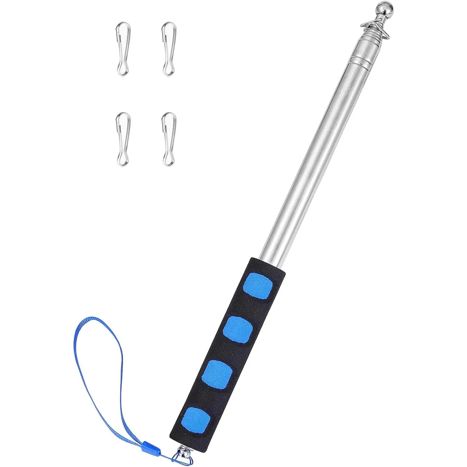 8.2ft Tour Guide Flag Pole Telescoping Handheld Flagpoles Stainless Steel Extendable Portable Flag Pole with Clips for Tour Guide Teaching Point Horse  Totem Pole Festival Parade