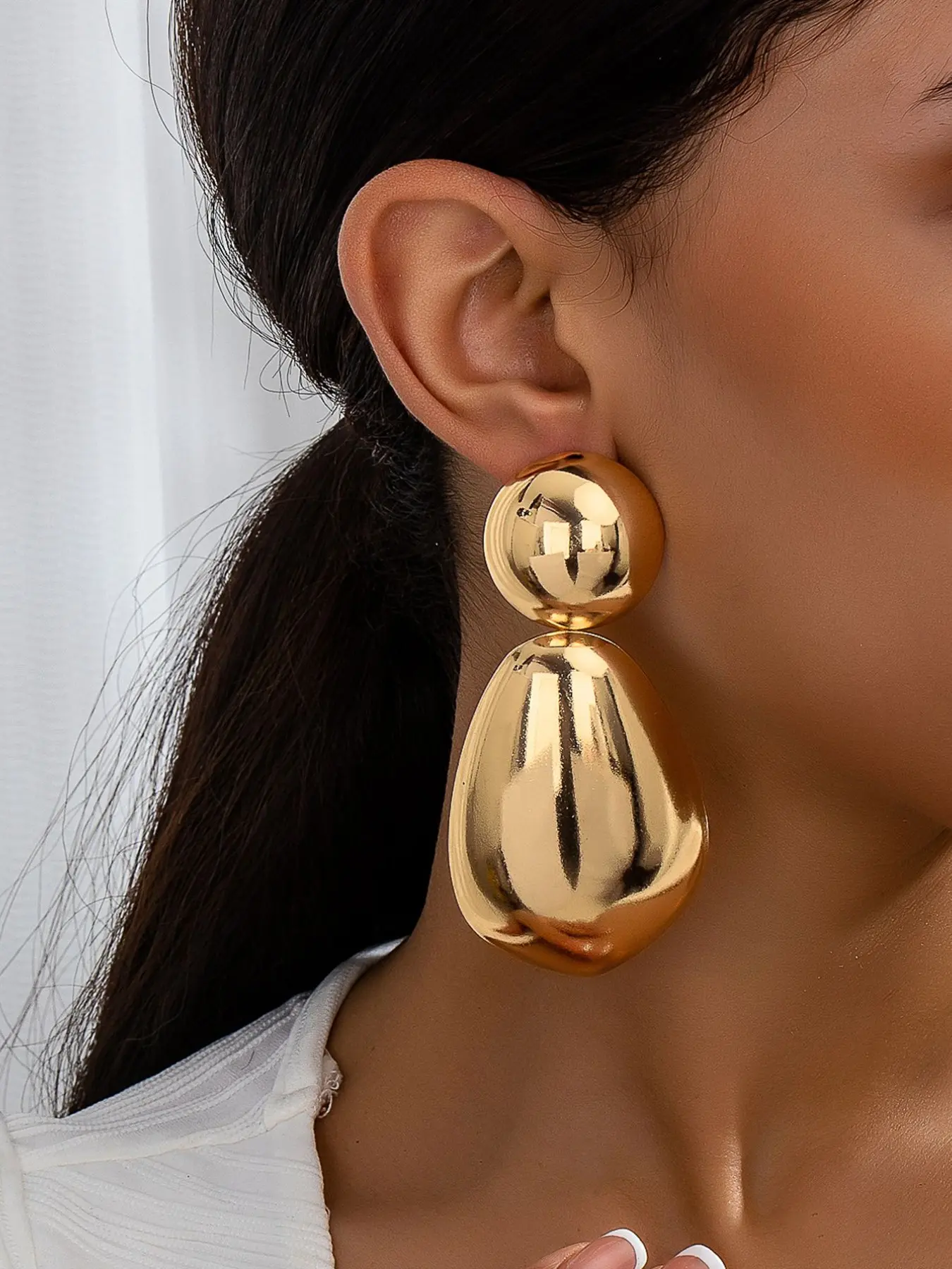 Boho Style Women's Fashion Earrings, Exaggerated Smooth Geometric Waterdrop Shape, Large Stud Earrings for Daily Wear and Vacation, Boho Style Jewelry, Fashionable Earrings