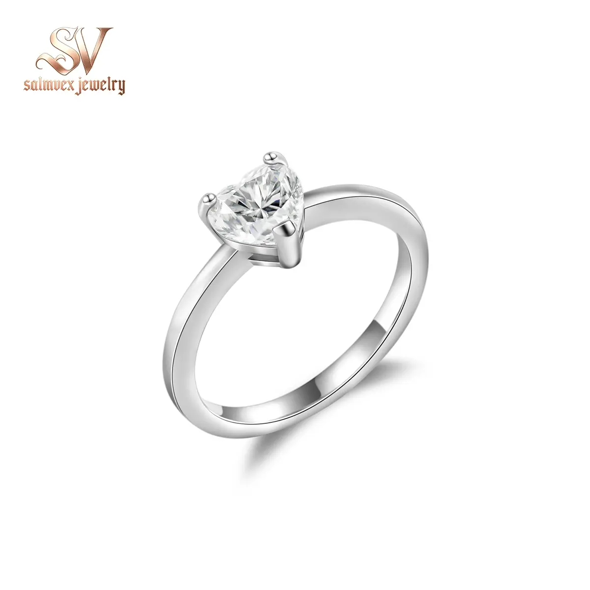 Salmvex Jewelry 1ct Heart Ring Band Synthetic Moissanite S925 Solitaire Love Women Ring Perfect for Any Occasion & Everyday Wear Birthday Anniversary Valentine's Day Christmas Gift for Men Women