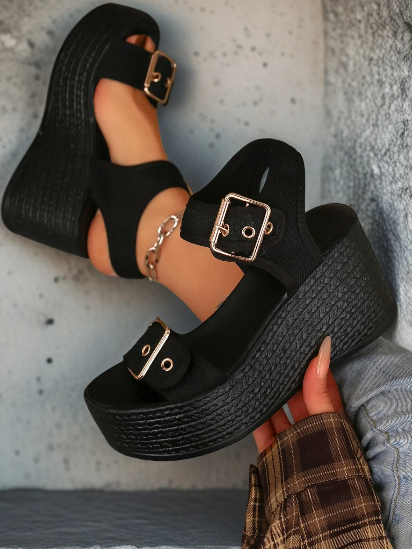 Women's Buckle Wedge Sandals, Open Toe Platform Heels with Adjustable Straps, 3 Colors/Boho Style Platform Wedge Sandals, Breathable Buckle Heels for Women, 2026 New Bohemian Trendy Sandals, Summer