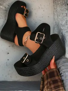 Women's Buckle Wedge Sandals, Open Toe Platform Heels with Adjustable Straps, 3 Colors/Boho Style Platform Wedge Sandals, Breathable Buckle Heels for Women, 2026 New Bohemian Trendy Sandals, Summer