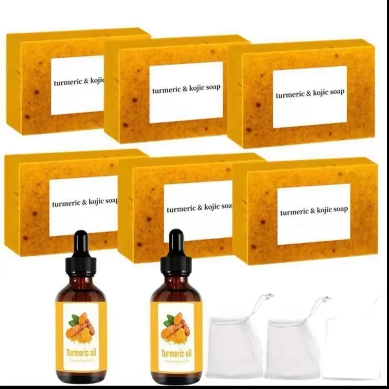 Turmeric Soap & Essential Oil Set 6 Turmeric Soaps 2 Essential Oils 3 Soap Saver Daily Skin Care for Men Women Anti Inflammatory Antioxidant Properties