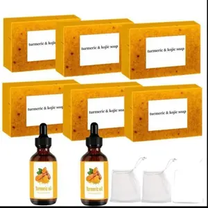 Turmeric Soap & Essential Oil Set 6 Turmeric Soaps 2 Essential Oils 3 Soap Saver Daily Skin Care for Men Women Anti Inflammatory Antioxidant Properties