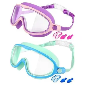 Diving Swimming Goggles, 2 Counts Anti-fog & Anti-uv Swim Glasses with Waterproof Earplugs, Wide Vision Swimming Accessories for Boys & Girls, Water Goggles, Swim Kit, Cool Swimming Goggles