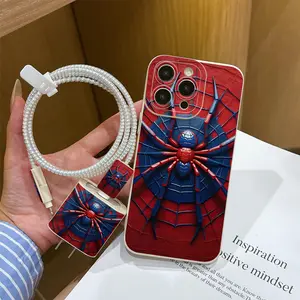 6 Piece Set Vintage Spider Phone Case Design, Charger Head Cover, Cable Protector, Storage Rope, Data Line Wrap, Tpu Shockproof Shell, Accessories