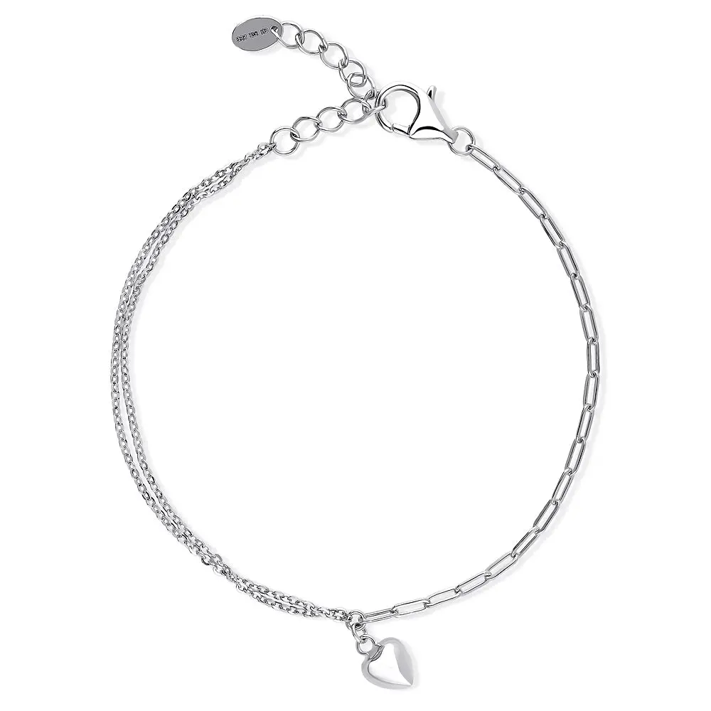 BERRICLE Sterling Silver Heart Paperclip Charm Bracelet for Women, 6.5 inch, Yellow Gold Flashed/Rhodium Plated
