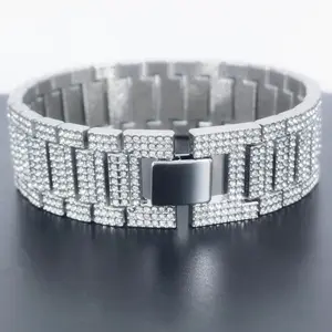 High-end Cuban Chain 21mm Wide Diamond-Encrusted Bracelet Street Dance Cool Trendy Accessory Fashionable Individualistic Hip-Hop Rap Gift for Boyfriend or Girlfriend