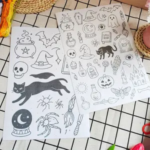 Halloween Water-Soluble Embroidery Patches Set, Cute Ghosts Skulls Witch Hats Spiders Designs, DIY Sewing Stickers for Clothes Bags Shoes, Embroidery for Festive Items, Embroidery Craft