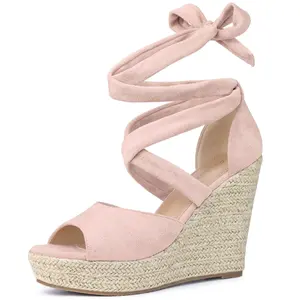 BLISSFUL STEP Lace Up Espadrilles Wedges Heels Sandals for Women