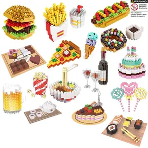 100pcs Creative and Interesting Micro Particle Food Series Small Tables with Three-dimensional Puzzle Festival Decorations, Puzzle Assembly Toys Birthday Gifts, Brick, Stem Building Blocks, Building Block Sets