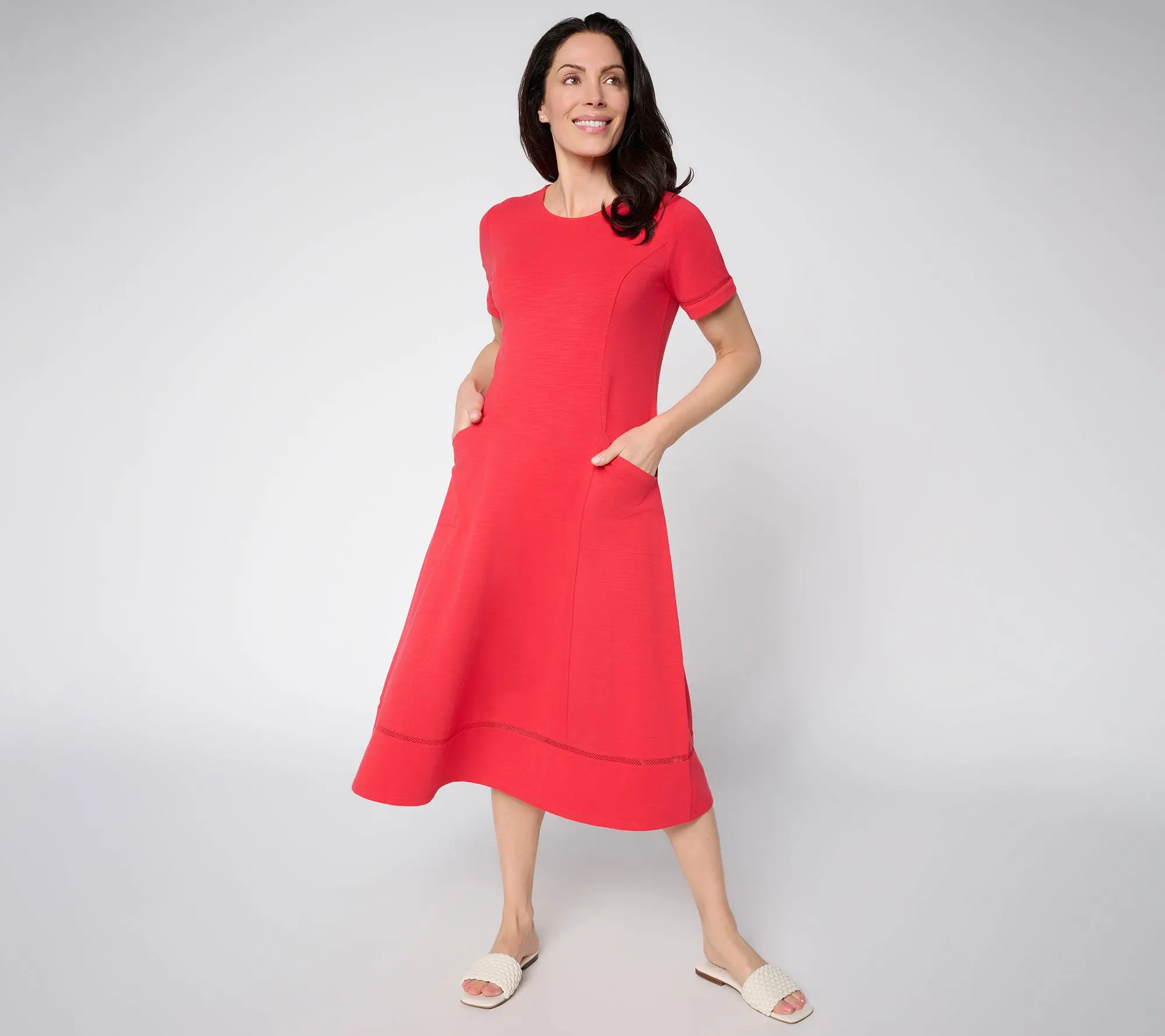 Joan Rivers Petite Crew Neck Cotton Slub Midi Dress