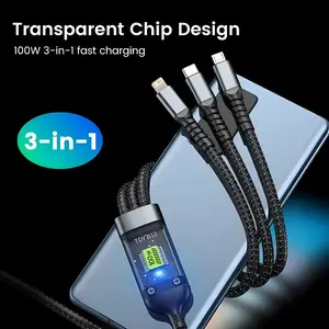 3-in-1 100W Phone Charging Cable, USB to Type-C Fast Charger Cable, Mobile Phone Charger Cable for iPhone 15 14 Samsung Xiaomi Huawei, High Speed Charger