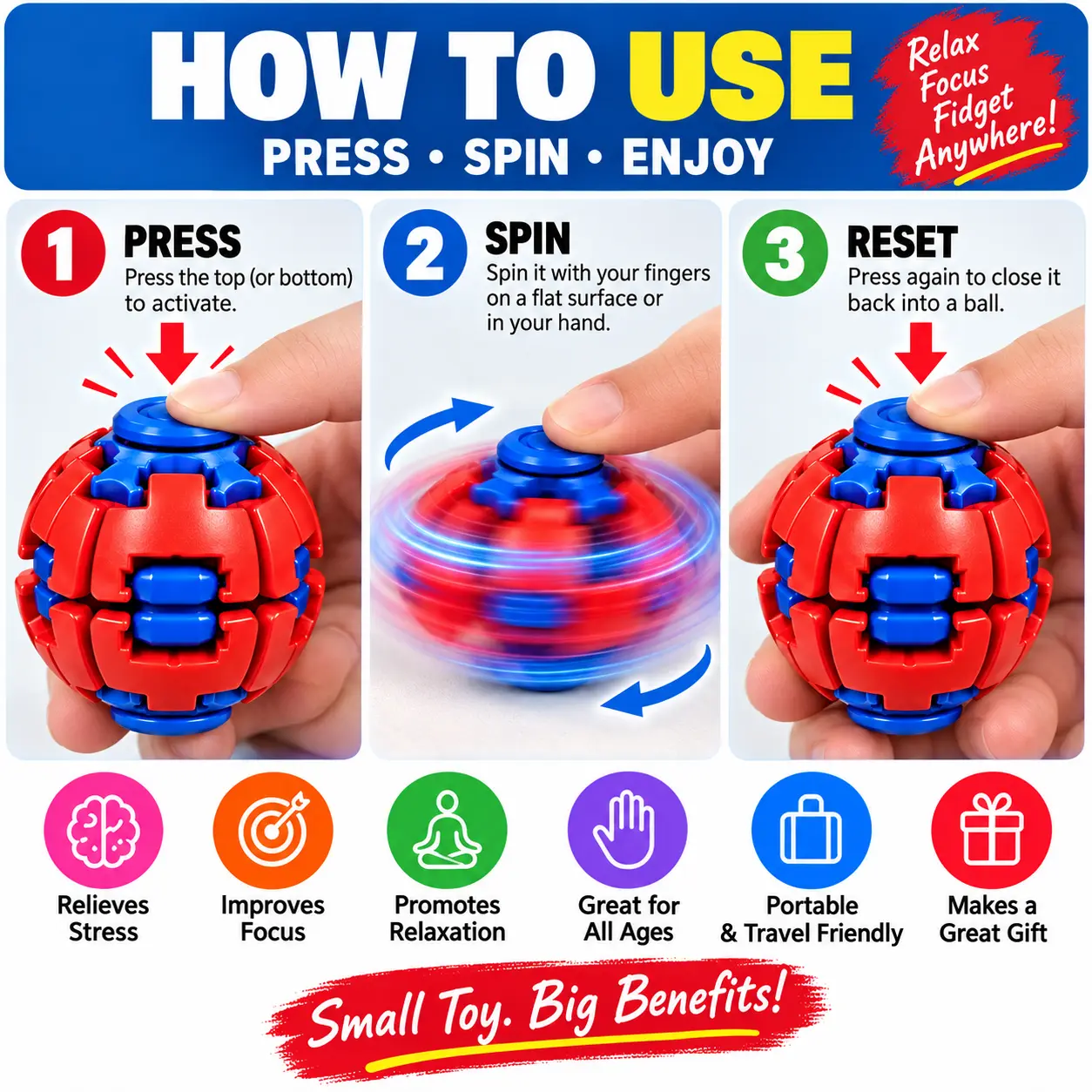 Viral  Fidget Spinner Ball, Portable Relaxation and Sensory Stress Relief Toy, Smooth Spinning Handheld Quiet Desk Gadget for Focus,Teens, Adults.”