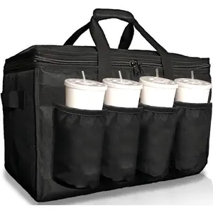 Insulated  Delivery Bag with Cup Holders/Drink Carriers , for Doordash, Uber Eats, Grubhub, Pizza Bag, Catering, Beverage, Commercial Quality (XL Pro)