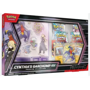 Pokémon TCG Collection Box Cynthia's Garchomp ex Premium Collection - 6 Booster Packs, Stickers, Acrylic Standees, Promo Cards, and Display Backdrop for Collectors