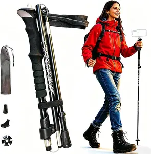 Bestselling Multifunctional Hiking Pole Tactical Aluminum Alloy Black with Built-in Canvas Storage Bag Compass for Outdoor Hiking Trekking Durable Survival Stick Travel Accessories