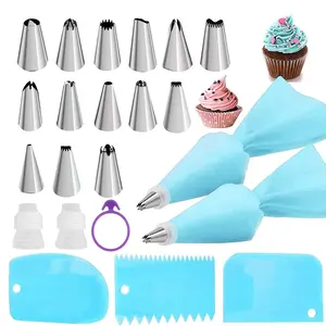 22pcs Icing Nozzles Set, Cake Decorating Set, Pastry Decorating Tools, Stainless Steel Piping Icing Nozzles, Nozzle Tips, Reusable Piping Bag, Baking Tool Utensils Set, Baking Utensils Supplies for Home Kitchen, Suitable for Cakes, Cupcakes, Cookies