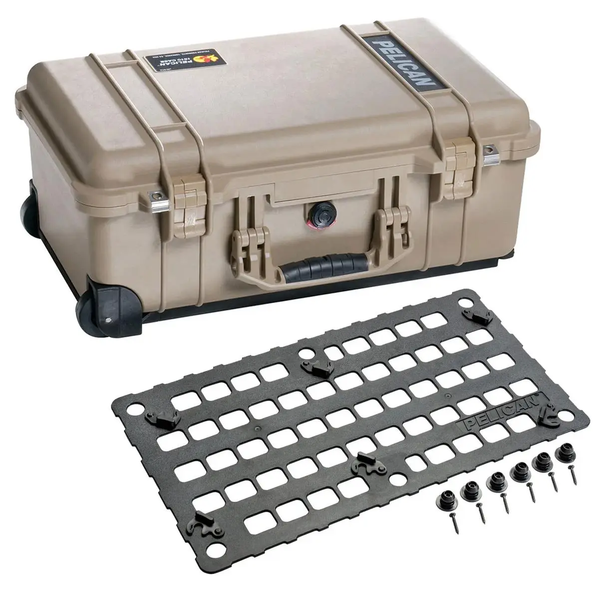 Pelican 1510 Watertight Wheeled Carry On Hard Case, Desert Tan, Bundle with 1510MP EZ Click MOLLE Panel Lid Organizer