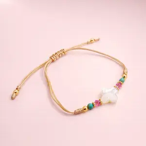 Nacar White Flower Thread Blue Pink Bracelet