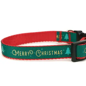 Christmas Dog Collar - Merry Christmas Dog Collar - Holiday Dog Collars - Winter Dog Collar- Big Dog and Little Dog Sizes - Gold Dog Collar