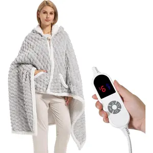 Electric Blanket Heated Throw, Soft Flannel & Sherpa Wearable Heated Blanket Hoodie, Heated Shawl Wraps for  with 6 Heating Levels & 12H Auto Off, ETL Certified,  Office 40x70 Inch, Grey Plaid