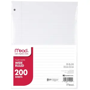 Mead Loose Leaf Paper, Notebook Paper, Wide Ruled Filler Paper, Standard, 8 x 10.5, 200 Sheets (15200) White