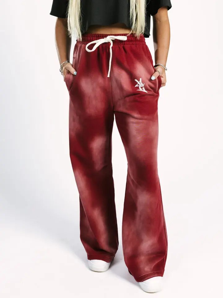 Maroon Acid Wash Sweatpants - Flare-Leg Silhouette, Adjustable Drawstring Waist, Soft Premium Fleece Feel, Vintage Vibes, Everyday Comfort