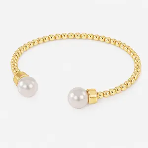 EVRY JEWELS Gold or Silver Plated Women's Pearly Beaded Bangle Bracelet