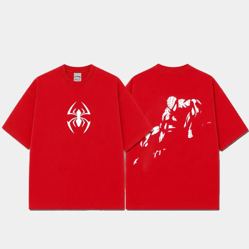 Ver 12 Spidey Inspired Oversized Red Graphic T-Shirt, Vintage Movie Actor Fan Tee, The Peter Shirt, Y2K Comic Style Streetwear Top, Red Cotton Unisex Tee, Retro Superhero Inspired Shirt, Gift for Movie Fans