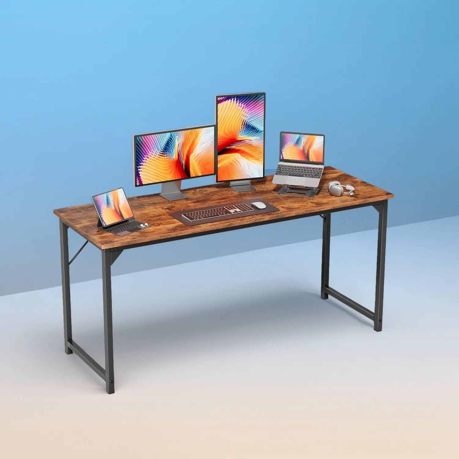 Computer Office Desk for Small Spaces,Writing Gaming Work Desk Modern Kids Study Table with Storage Bag & Headphone Hook,Durable table is made of Wood material,44 Inch Black/White/Brown Color,Easy to assemble and lightweight
