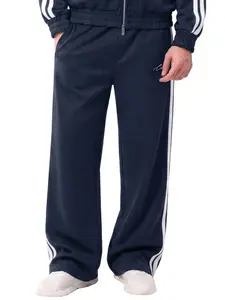 Men's Embroidered Casual Baggy Track Pants(Only) with Zipper Pockets Wide Leg Y2K Daily Streetwear Trousers for Men Sporty Elastic Cuff Pants
