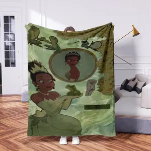 Princess and Frog Tianna Patchwork Flannel Blanket, Lightweight Four Seasons Throw, Home Decor, Party Decoration, Sofa Bed Living Room