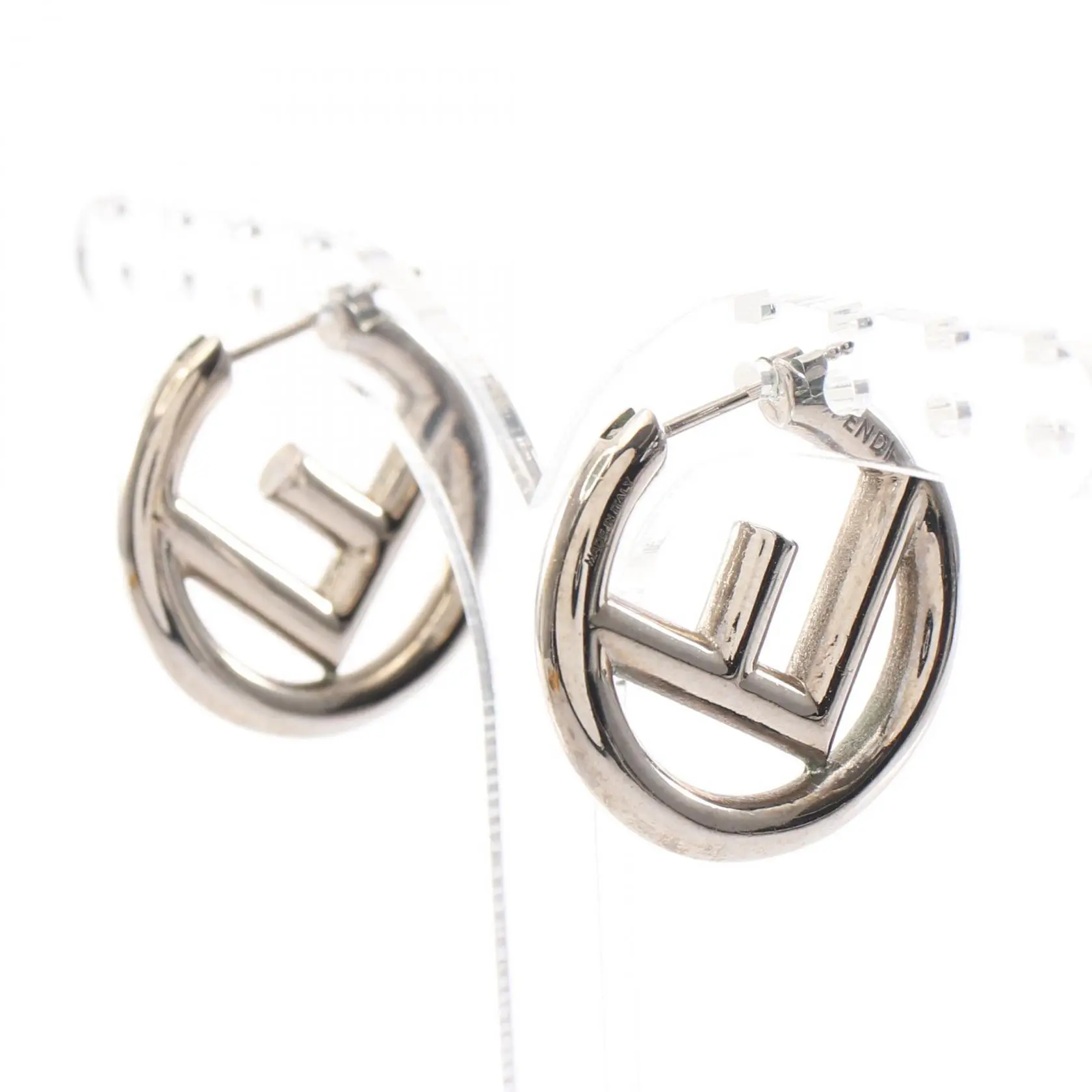 Pre-owned FENDI Stainless Small Leather Goods F is Steel Earrings