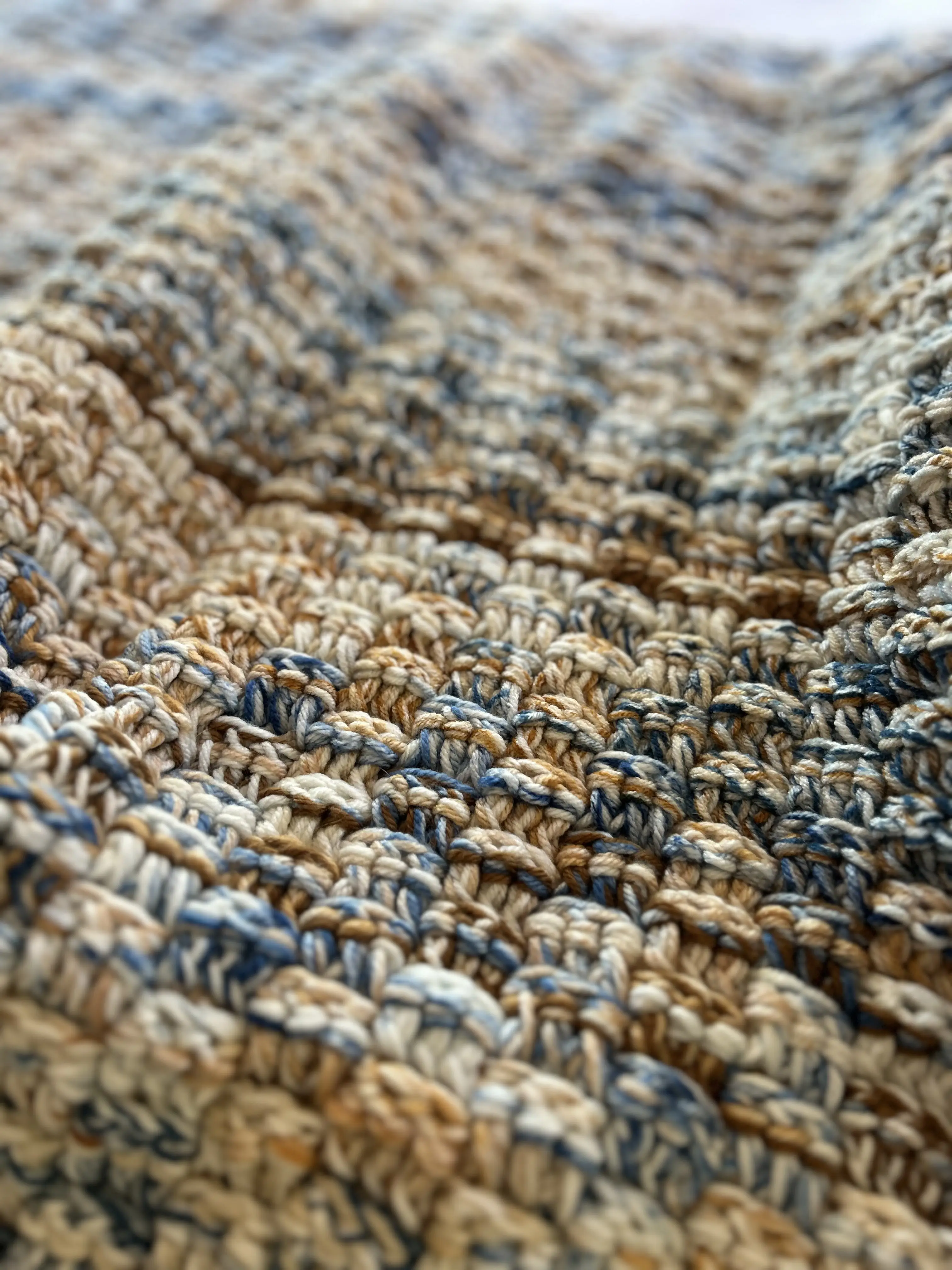 Chunky Blue Bronze Cream Basketweave Crochet Blanket – Textured Farmhouse Throw