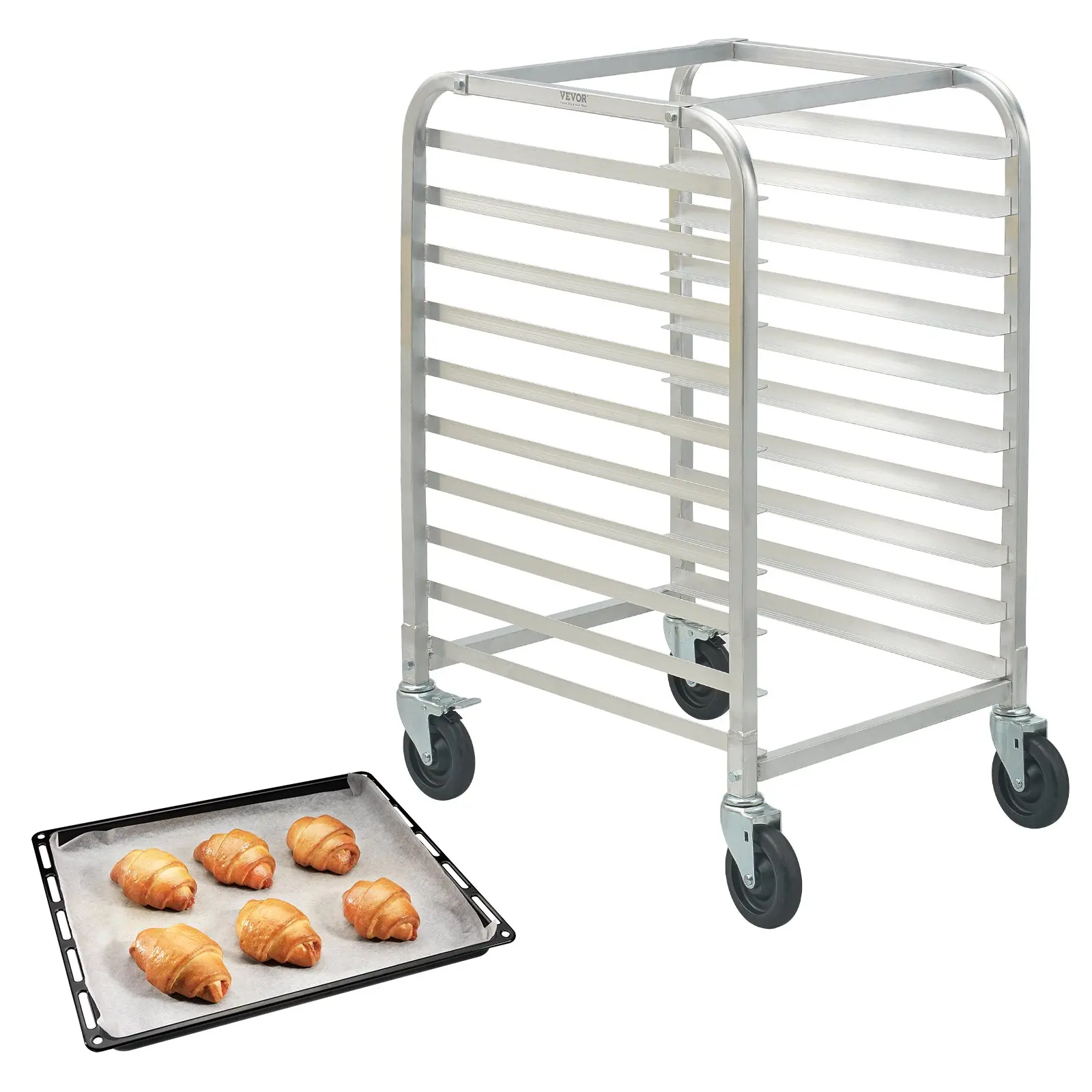 VEVOR Commercial Baking Bun Pan Rack Set, 10-Tier Aluminum Alloy Adjustable Kitchen Trolley (26x20.3x39 in) with Brake Wheels, Rectangle Design, Easy Assembly, Heat Conduction Bakeware for Half & Full Sheet Storage in Restaurants