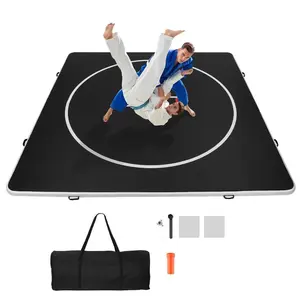 fathersdaygift VEVOR 13x13 ft Wrestling Mat Inflatable, Martial Arts Thick Mat for Home Gym Exercise, PVC Foldable Training Mats with Circles and 600W Air Pump, for Gymnastics, Tatami, Jiu Jitsu BJJ MMA Judo, Black