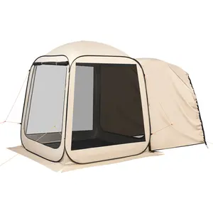 Dufominc Screen House Tent 6 x 6 ft 4-6 Person Pop Up SUV Tailgate Tent Portable Canopy with Carry Bag Netting Sides for Car Camping Garden Patio Backyard Outdoor Activities Beige