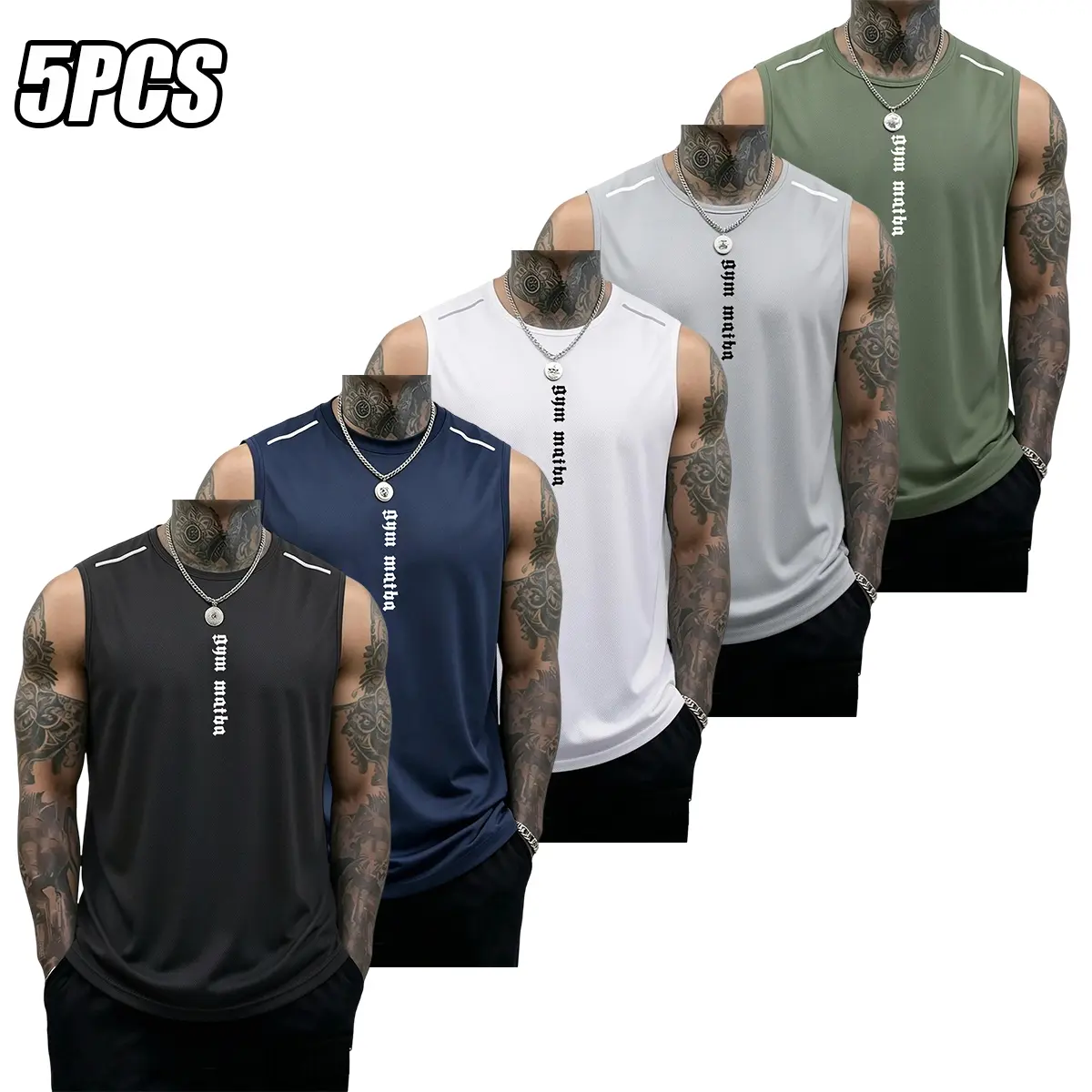 5PCS Men’s Fitness Tank Tops, Casual Soft Sleeveless Muscle T-Shirt, Gym T-Shirt, Sports Tank Top, Solid Color Design, Summer Vibe, SummerWins, Father’s Day Gift, Versatile Men’s Tank Top, Men’s Gift Tank Top, Men’s Running Tank Top, Men’s Everyday Tank T