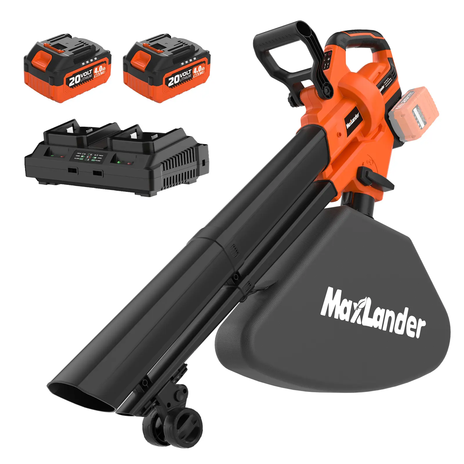 MAXLANDER 40V Cordless Leaf Chopper with 40L Collection Bag, Brushless Motor, 15:1 Chopping Ratio, 6 Speed Settings, 170MPH Airflow, 2x4.0Ah Batteries & Charger for Lawn, Patio Cleaning