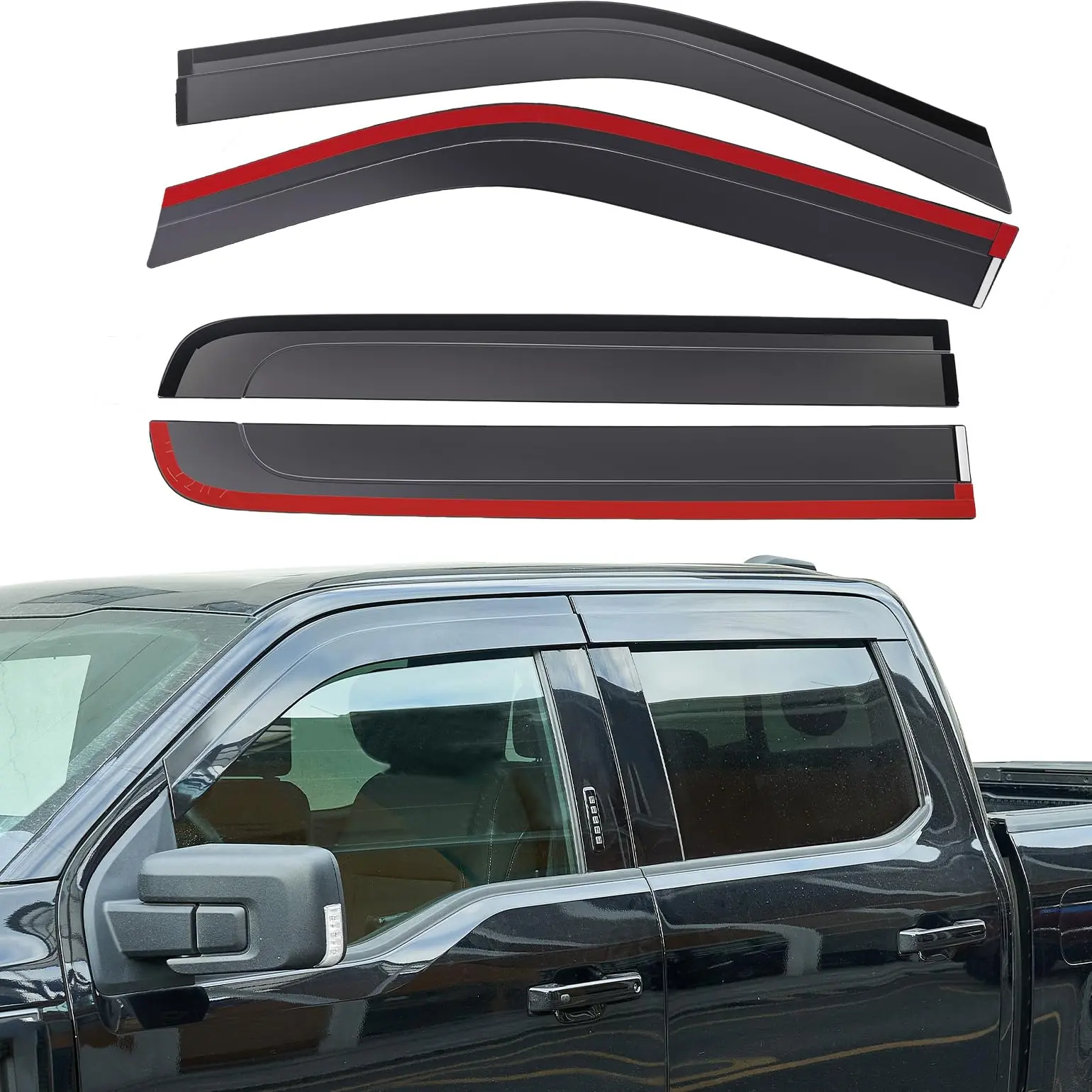 Sun Side Window Deflectors & Visors - Slim Low-Profile Truck Vent Rain Guards, Raptor-Ready Fit, Easy Install, Aero Wind Control, Outside Tape-On for 2015-2026 Ford F150, 2017-2026 F-150 Raptor Crew Cab