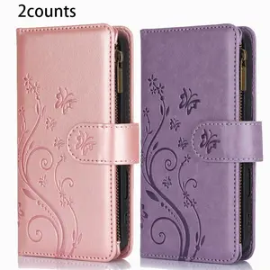 Huaben Butterfly Multi Card Zipper Bag PU Leather Shockproof Phone Case iPhone 17 1 6 15 14 13 12 11 Pro Mam Multi Card Protective Cover Valentine's Day and New Year Gift