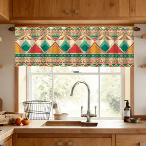 1pc Geometric Triangle Pattern Kitchen Valance, Ethnic Style Design Home Curtain, Ideal for Restaurant or Kitchen Decor, Ideal for Coffee Shop Restaurant Entrance Decor