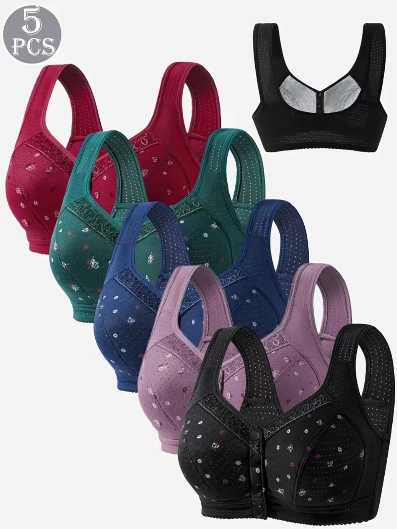 Women's Lace Floral Print Wireless Bra Set, Comfortable Breathable Push-Up Bras, Medium Support, Full Coverage, All Seasons, Easy Closure Buckle, Underwear, Womenswear