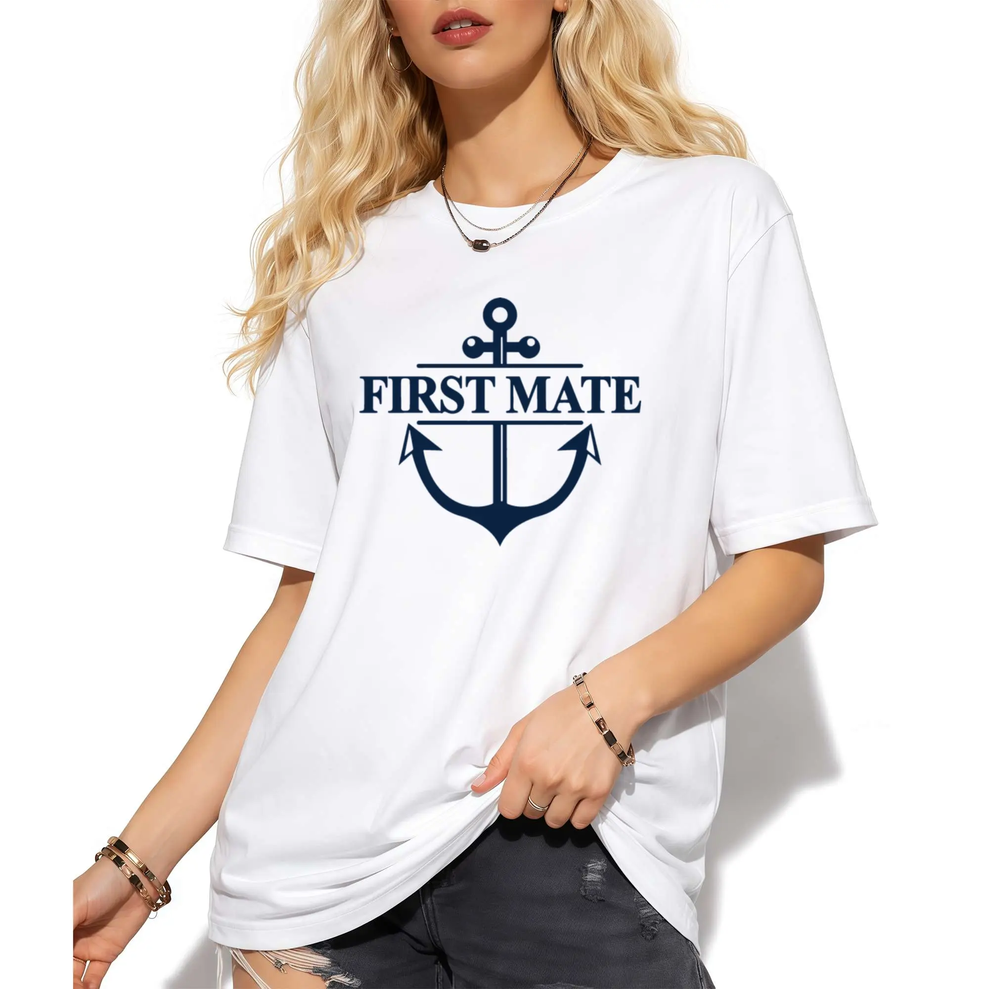 First Mate Anchor Graphic T Shirt Nautical Sailing Boating Yacht Crew Apparel For Sailors Boat Lovers Check Clothes