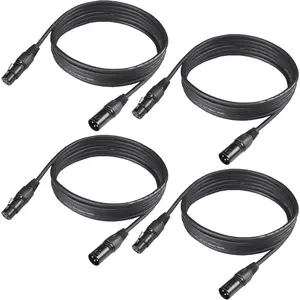 10ft/3.04m DMX , 4 Pack, 3.04m DMX Cables, 3 Pin XLR Male to Female, Shielded, Soft PVC Sheath, Sturdy Metal Connector, Ideal for Stage & DJ Lighting