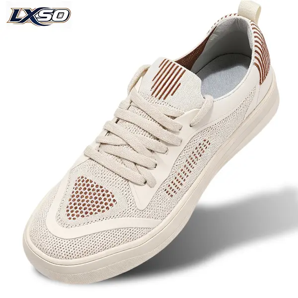 LXSO Knit Barefoot Shoes - Minimalist Fashion Casual Trainers with Wide Toe Box, 0-Drop Flexible Sole for Walking, Chic Casual Sneakers, Apricot
