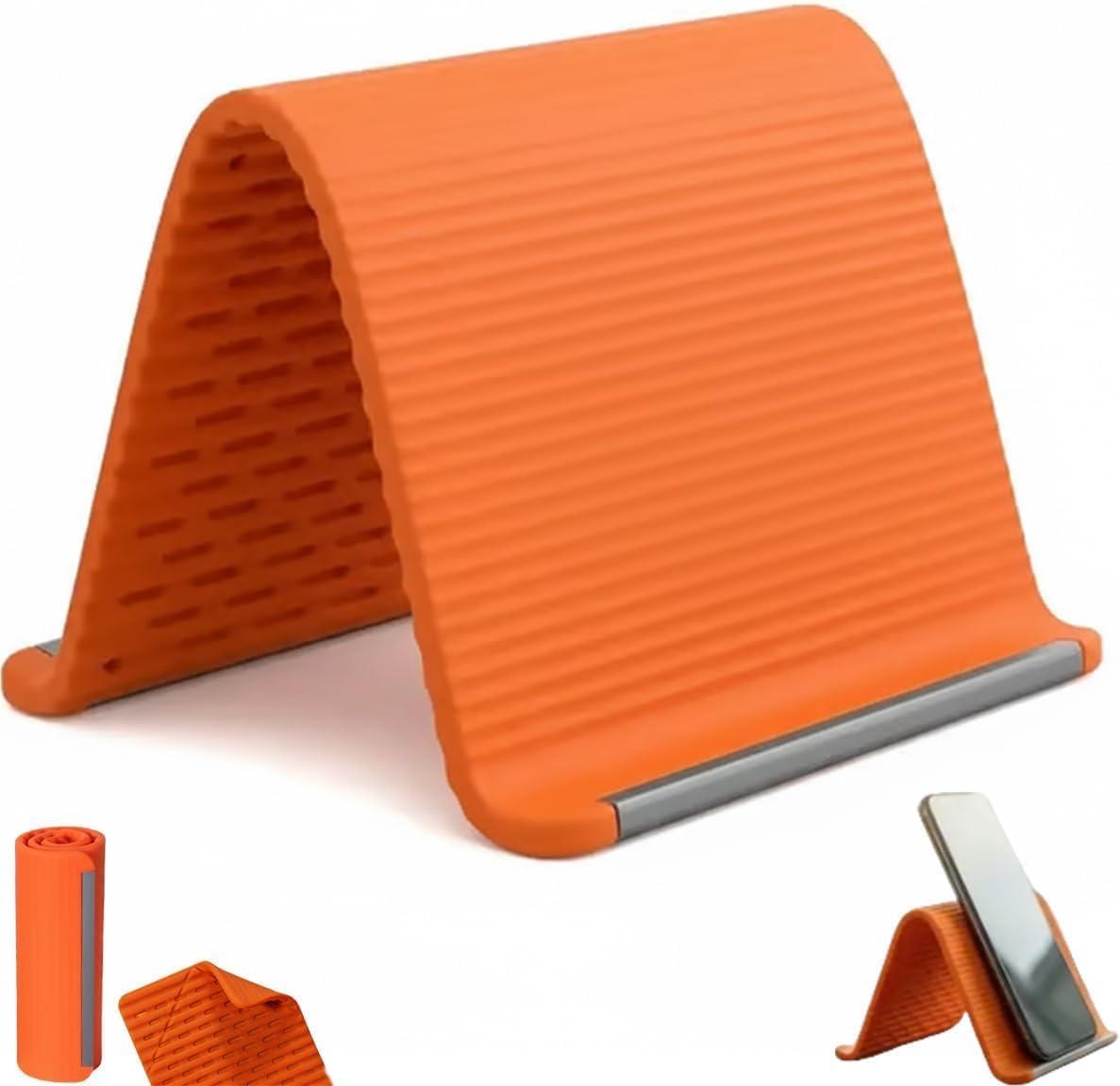 Portable Foldable Silicone Aluminum Phone Holder, 2026 New Flexible Silicone Phone Stand, Adjustable Airplane Phone Holder for Tablet Laptop Desk Travel Non-Slip Bed Office Treadmill