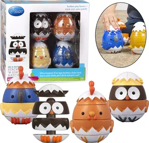 Easter Egg Stacking & Sorting Toys, Mix & Match Educational Hatching Farm Animal Eggs 4 Pack- Owl Duck Chicken Bluejay- Creative & Imaginative, Kids Building Play, Toddler Basket Stuffer Gift